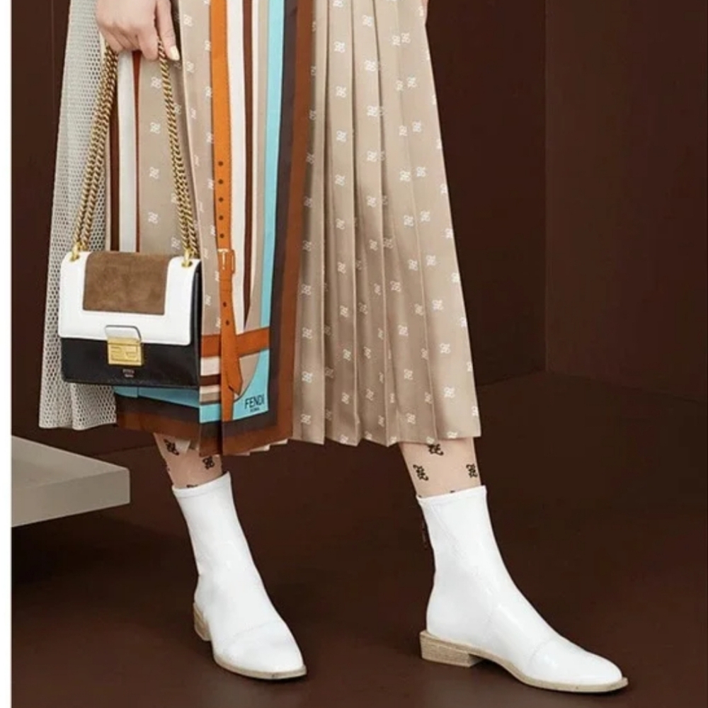 Fendi Neoprene Stretch Ankle Boot In White Size 40